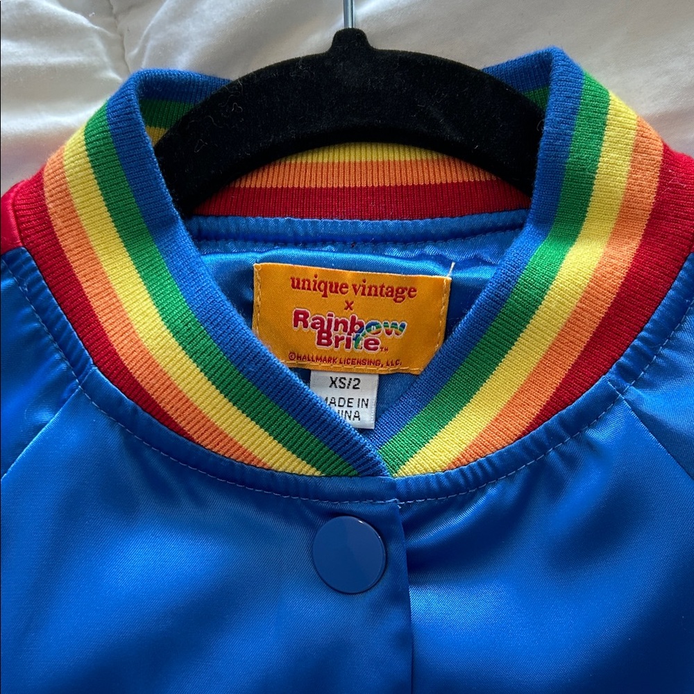 Unique Vintage Rainbow Brite blue satin jacket - perfect condition